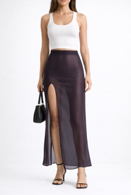 LECHERY® Lustrous Sheer High-waisted Maxi Skirt With Side Slit