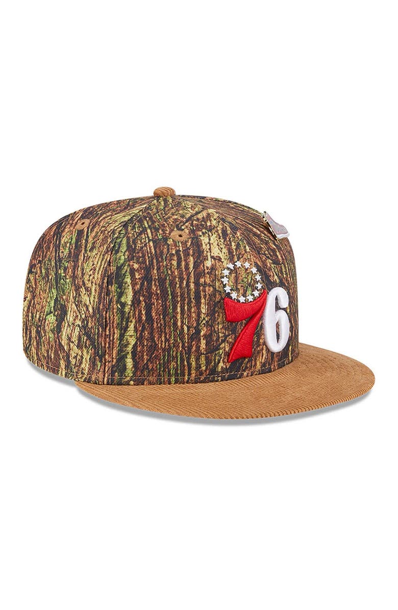 New Era Men's New Era Camo Philadelphia 76ers Victory Grove Forest Sneaker Pin 9FIFTY Snapback Hat, Alternate, color, Camo