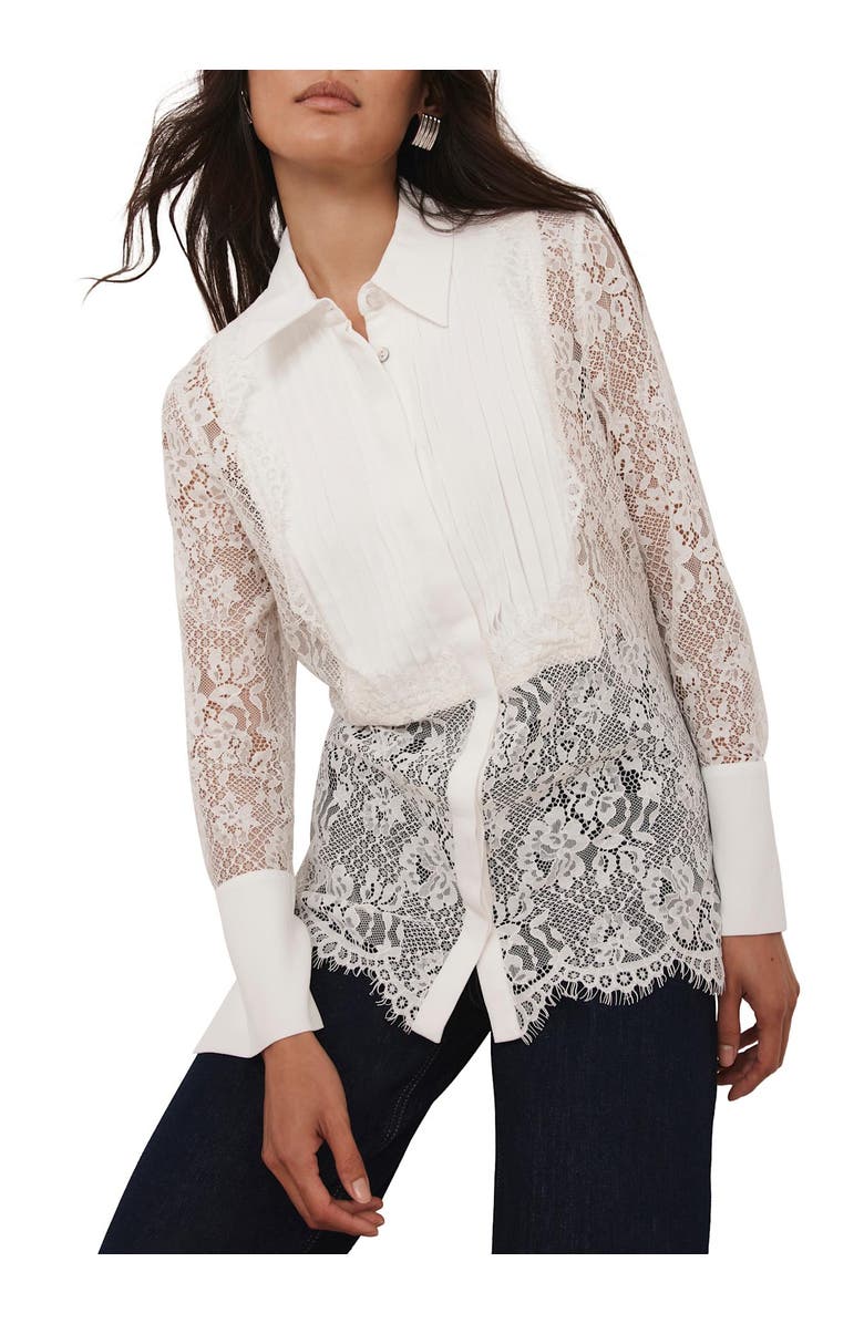 MINT VELVET Lace Pintuck Shirt, Alternate, color, Ivory