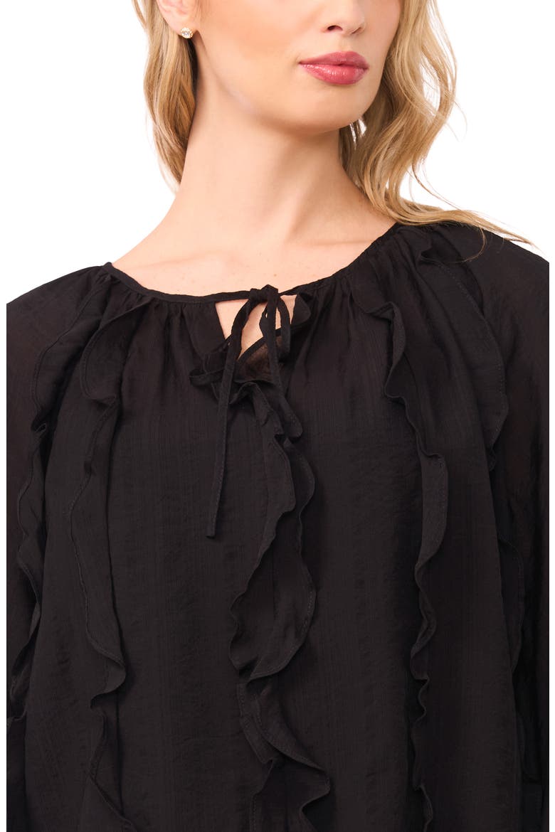 Tie Neck Ruffle Long Sleeve Top, Alternate, color, RICH BLACK
