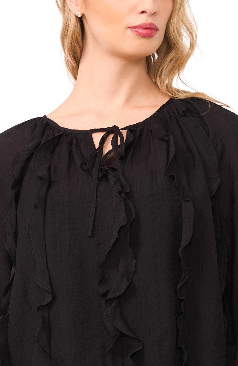 Halogen<sup>®</sup> Tie Neck Ruffle Long Sleeve Top, Alternate, color, Rich Black