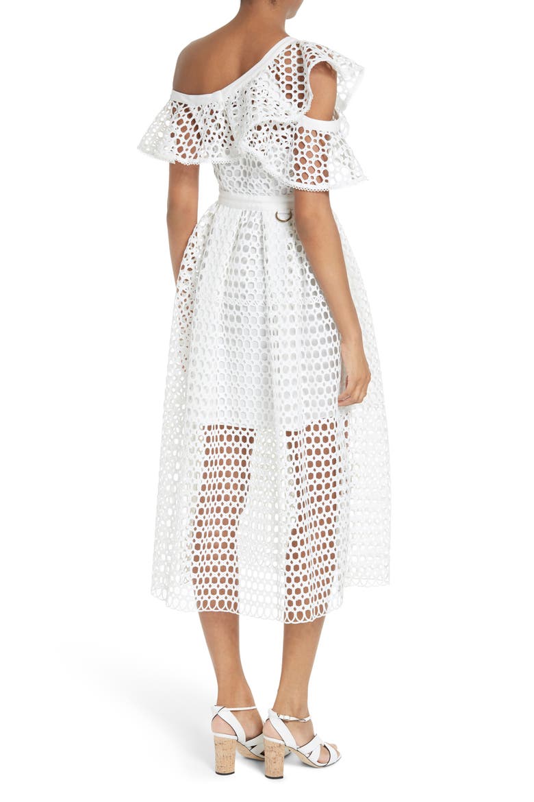 Ruffled Lace Midi Dress, Alternate, color, WHITE