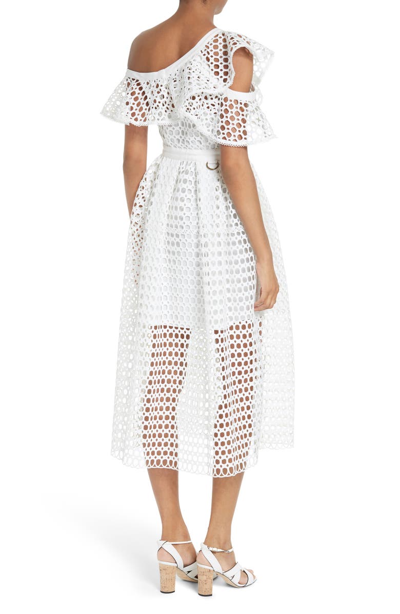 Self-Portrait Ruffled Lace Midi Dress, Alternate, color, 