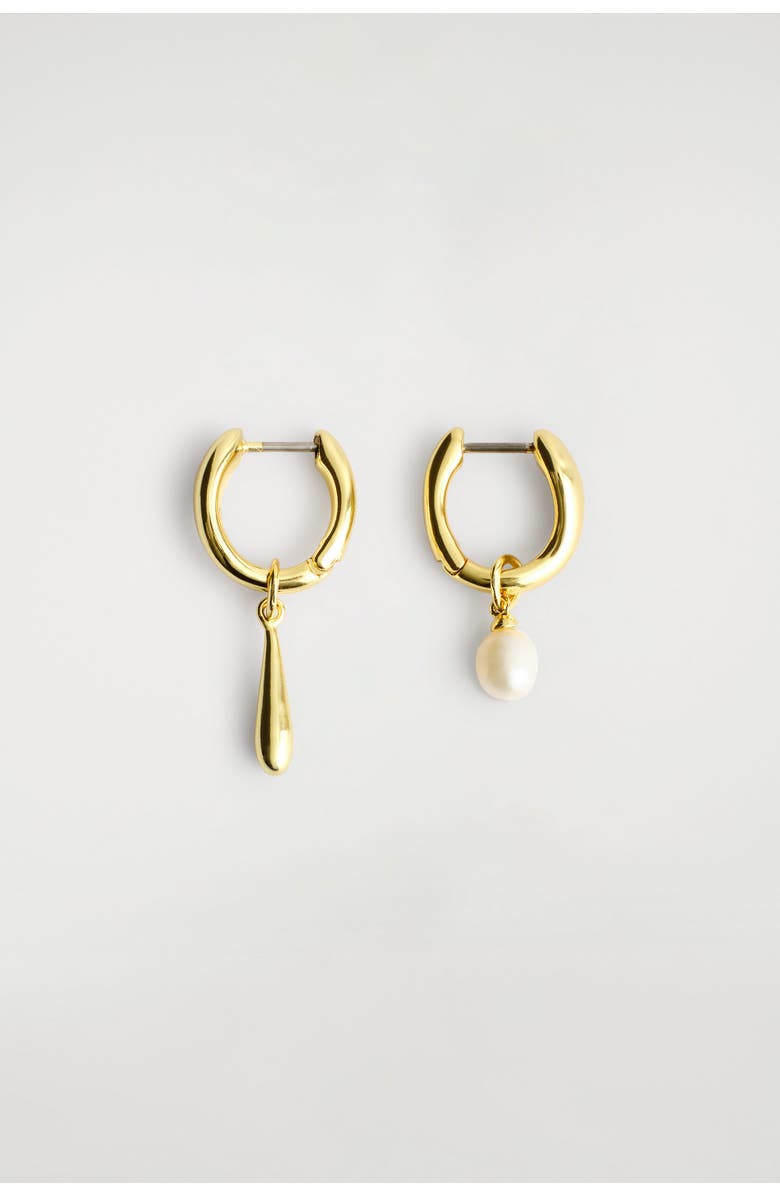 COS Mismatched Teardrop Pearl Hoop Earrings, Alternate, color, Gold