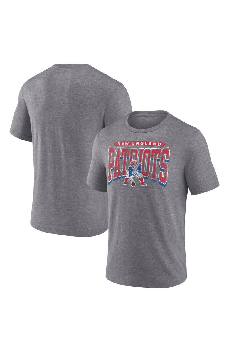 FANATICS Men's Fanatics Heather Gray New England Patriots Warped Block Tri-Blend T-Shirt, Alternate, color, Heather Gray