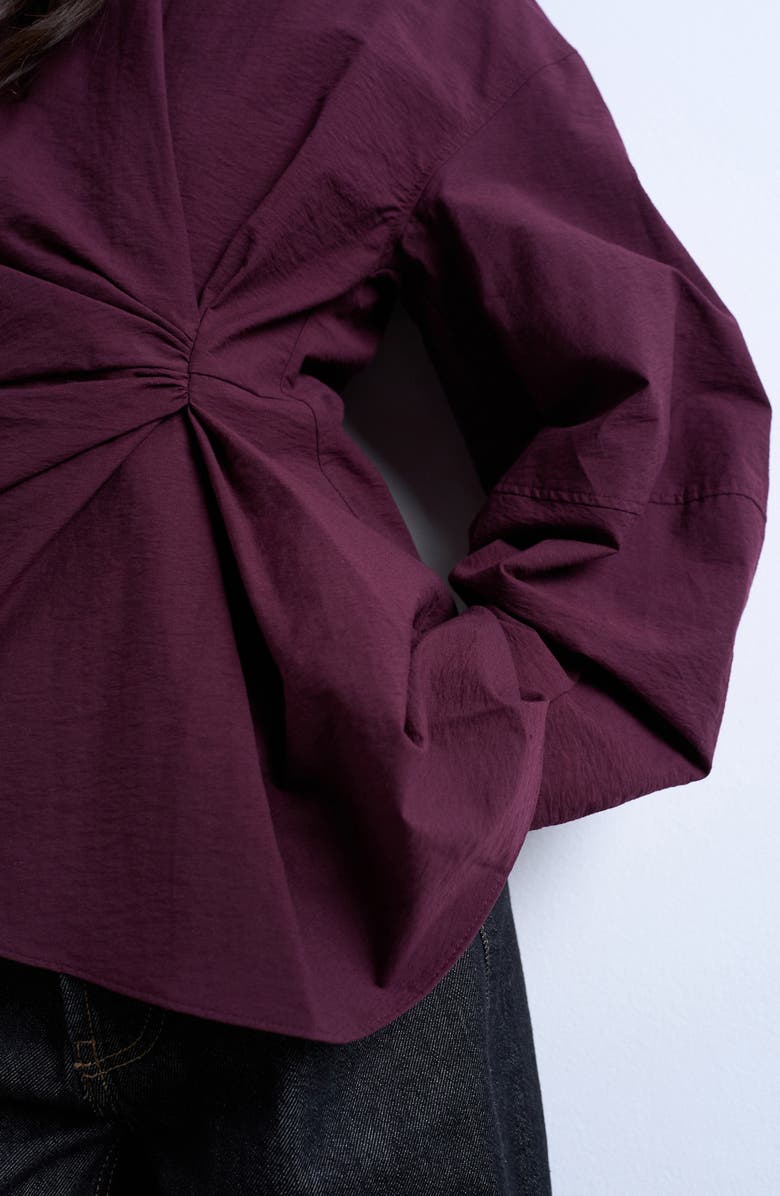 Topshop Asymmetric Pleat Long Sleeve Top, Alternate, color, Burgundy