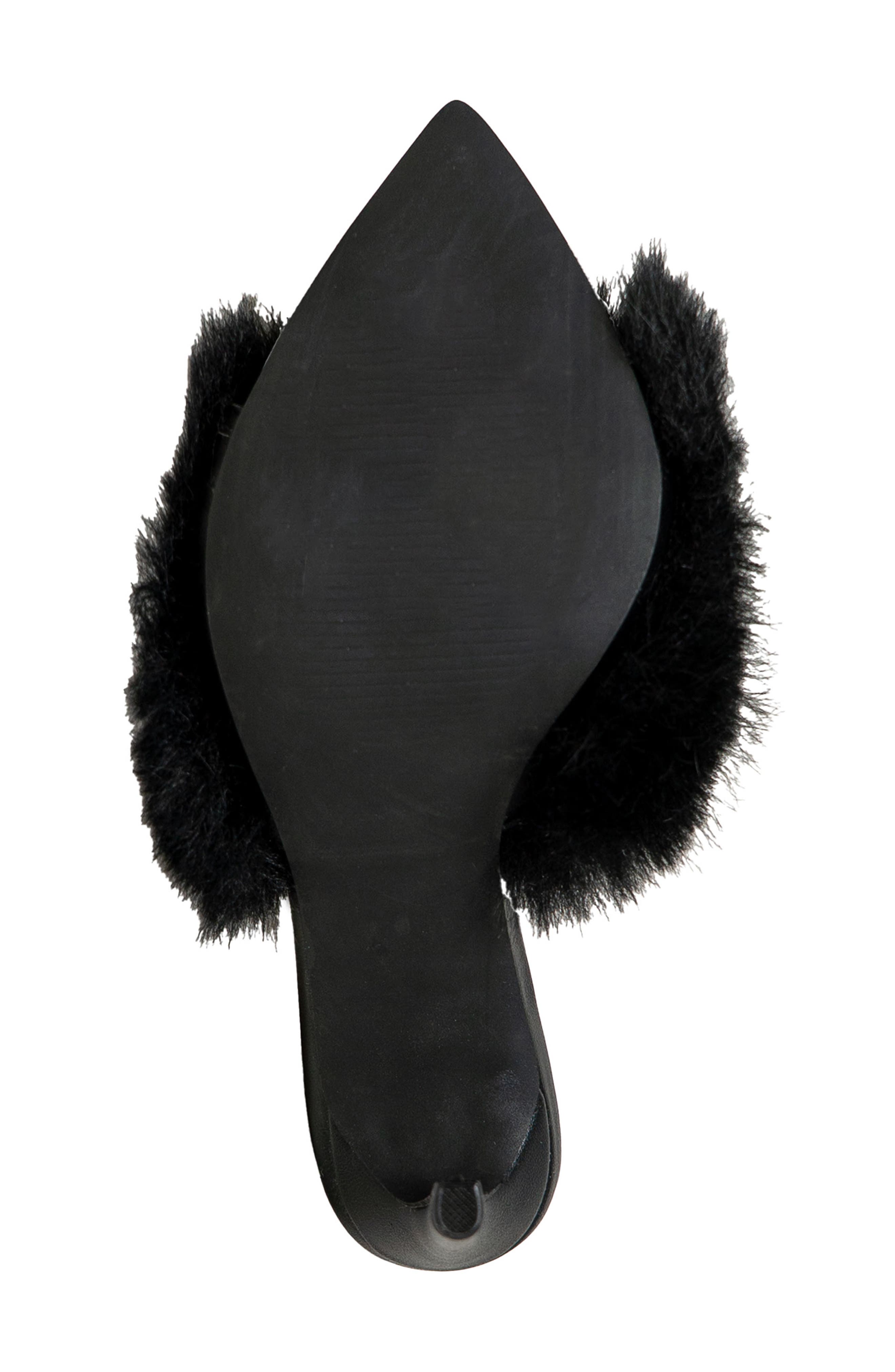 CHASE AND CHLOE Faux Fur Stiletto Mule Sandal, Alternate, color, Black