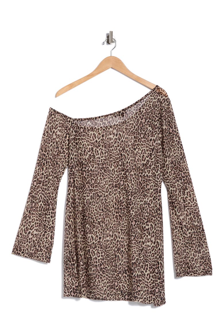 Lucky Leopard Off the Shoulder Mesh Swim Cover-Up, Alternate, color, LUCKY LEOPARD001