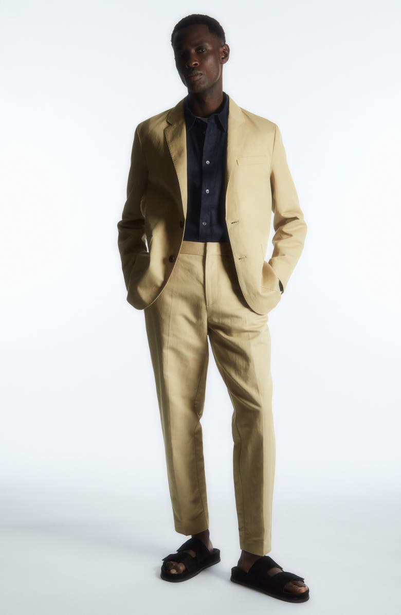 COS Curved Hem Linen Button-Up Shirt, Alternate, color, 