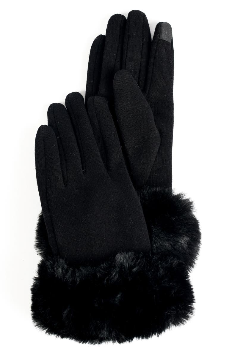 MARCUS ADLER Faux Fur Cuff Jersey Knit Gloves, Main, color, Black