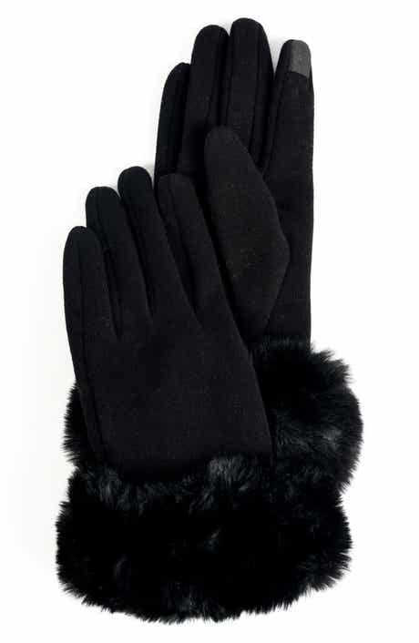 Faux Fur Cuff Jersey Knit Gloves