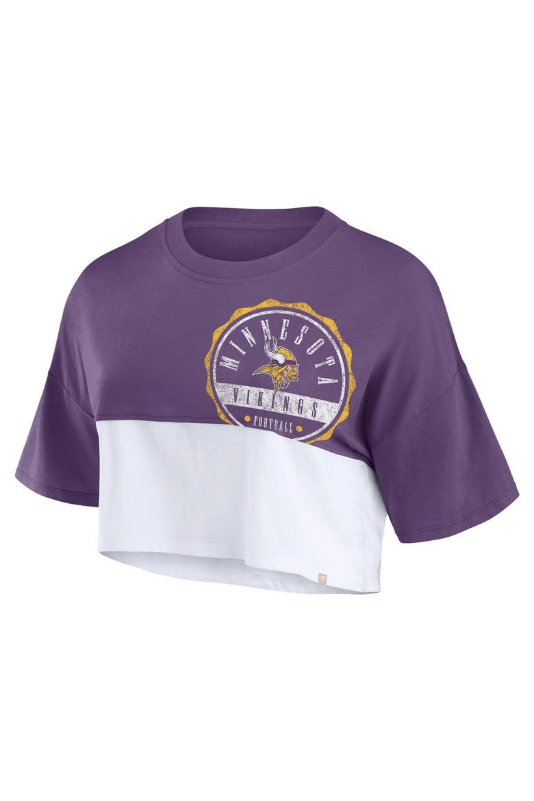 Women's Fanatics Branded Purple/White Minnesota Vikings Boxy Color Split Cropped T-Shirt, Alternate, color, Purple
