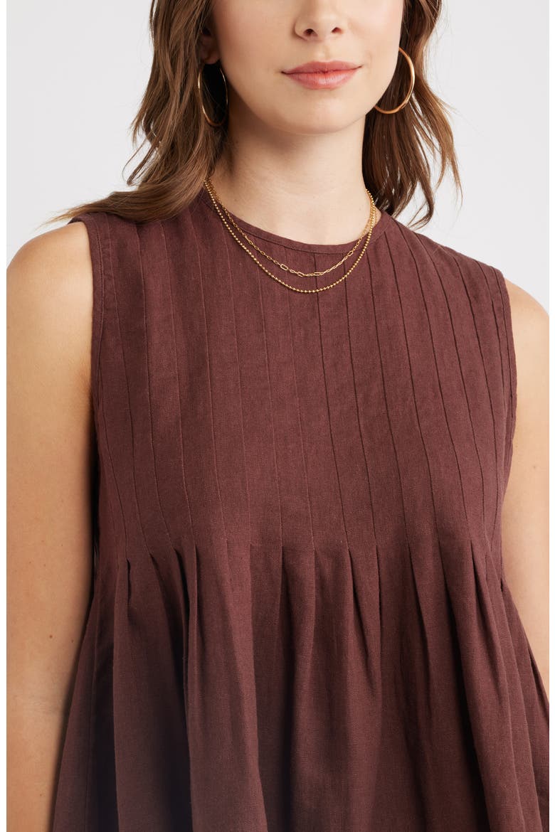 Sleeveless Pleated Linen Blend Top, Alternate, color, BROWN MALICACIA