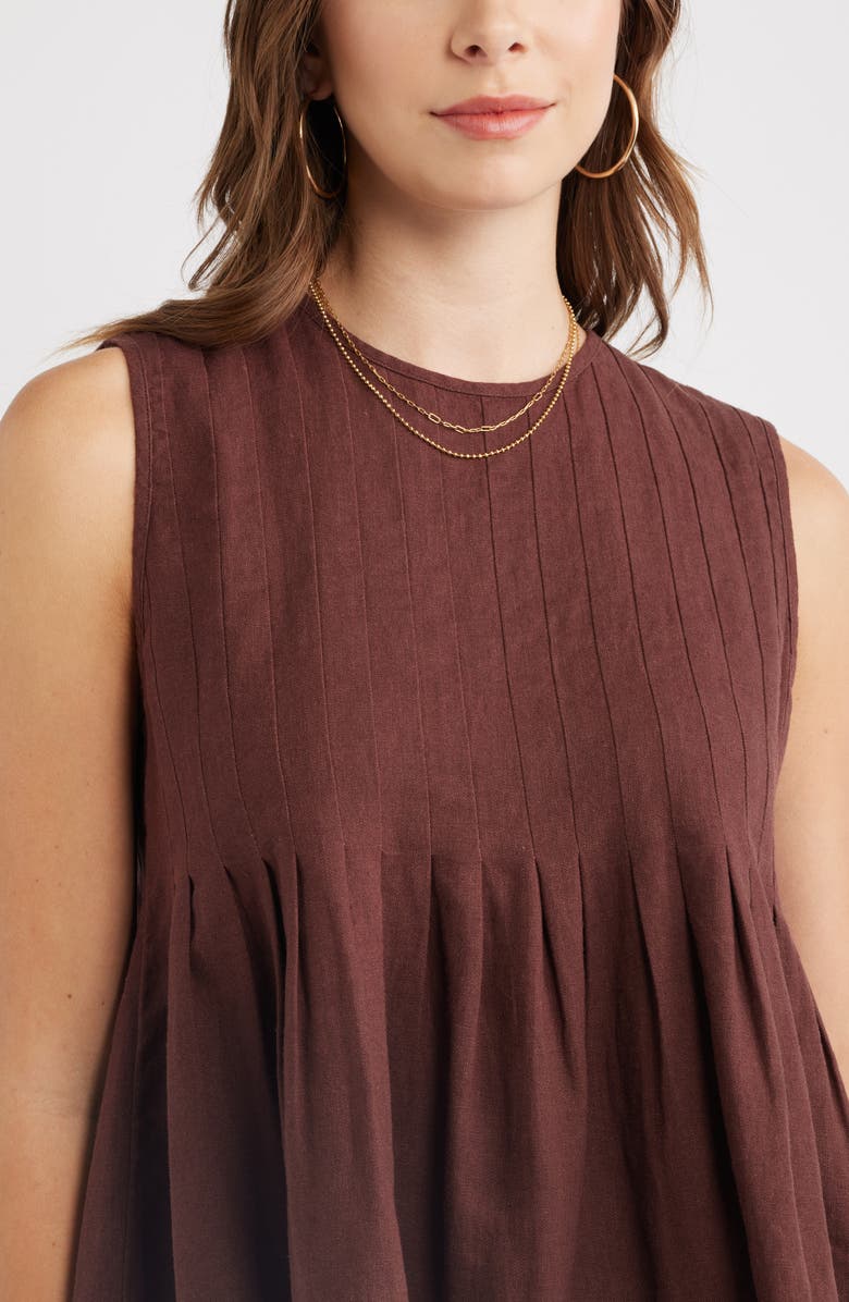 Treasure & Bond Sleeveless Pleated Linen Blend Top, Alternate, color, Brown Malicacia