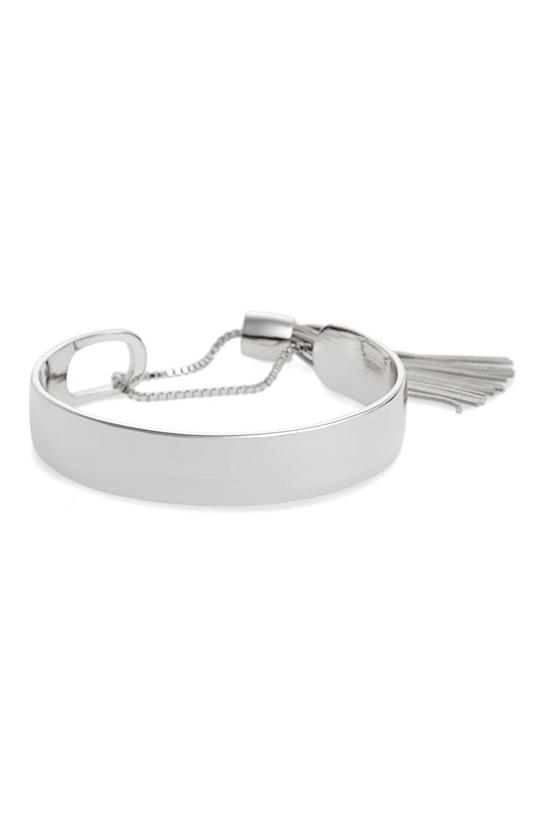 Halogen Snake Tassel Pull Through Cuff, Main, color, RHODIUM