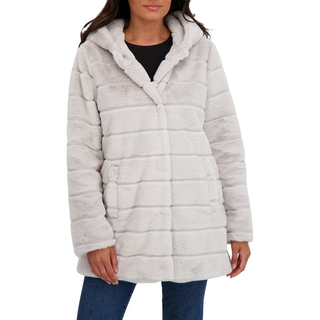 Sebby Hooded Faux Fur Jacket In Gray