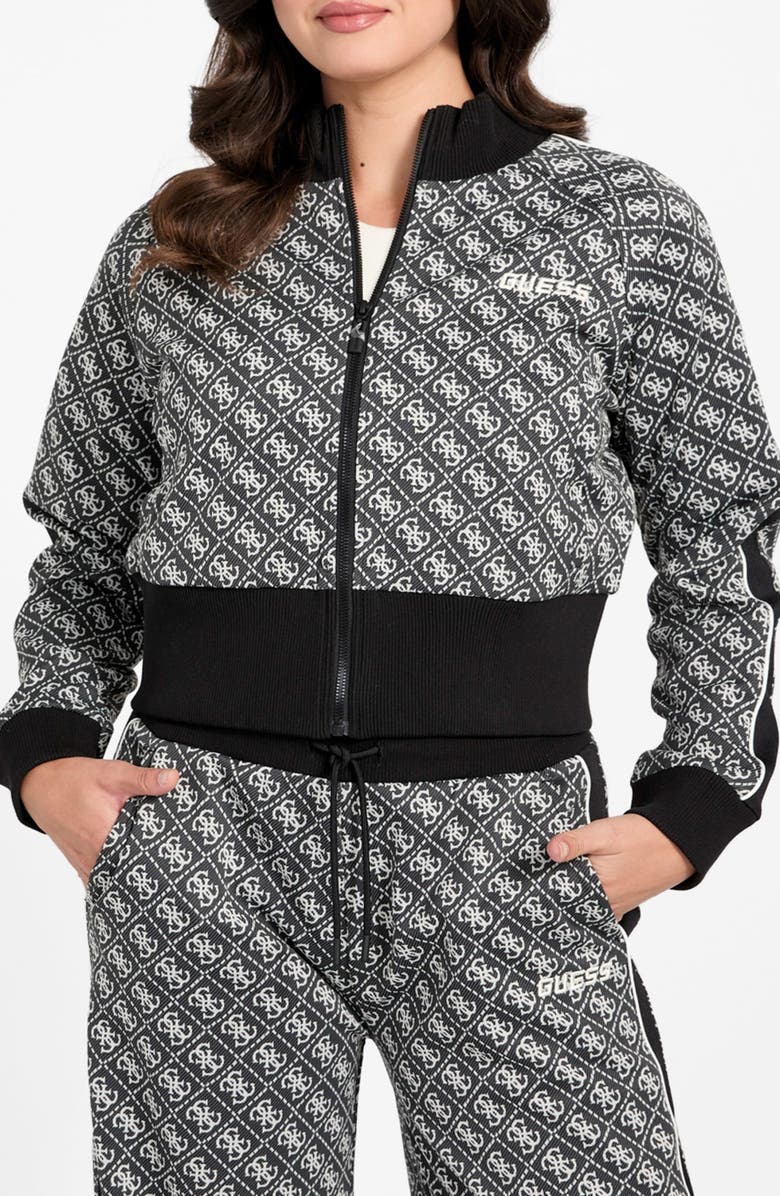 GUESS Sarah 4G Logo Zip Front Sweatshirt, Main, color, Silver