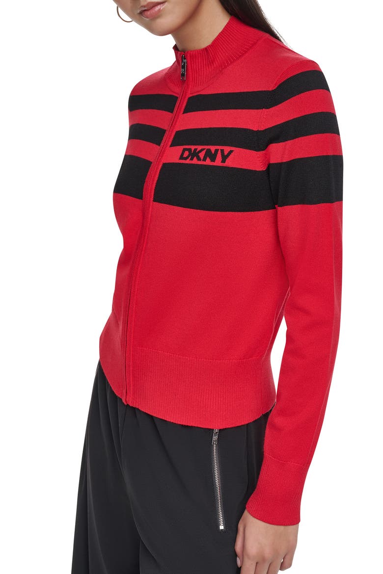 Placed Stripe Cotton Blend Zip Cardigan, Alternate, color, VIBRNT RED