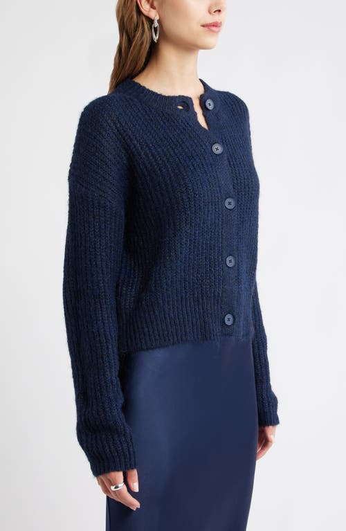 Open Edit Fuzzy Crewneck Cardigan In Purple