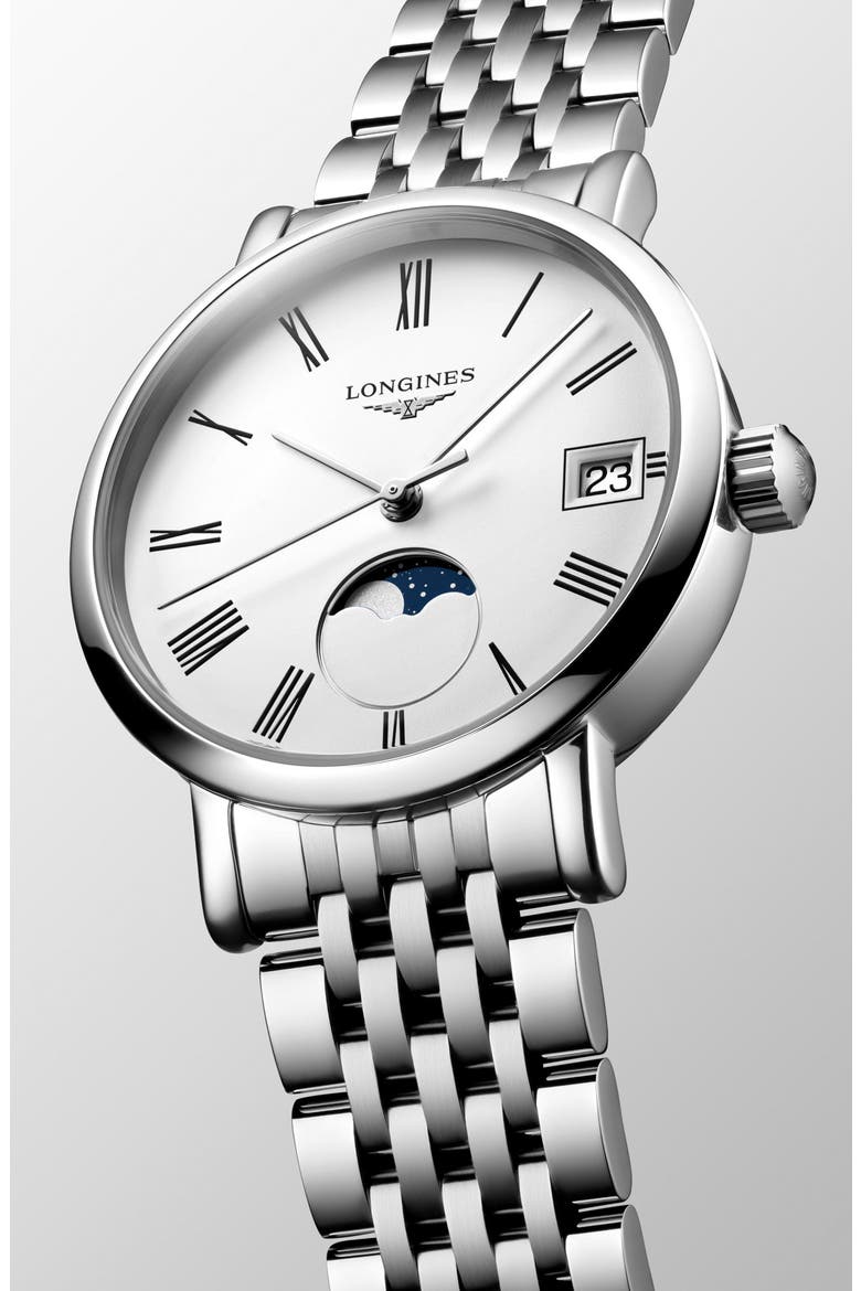 Elegant Collection Moonphase Bracelet Watch, 30mm, Alternate, color, WHITE
