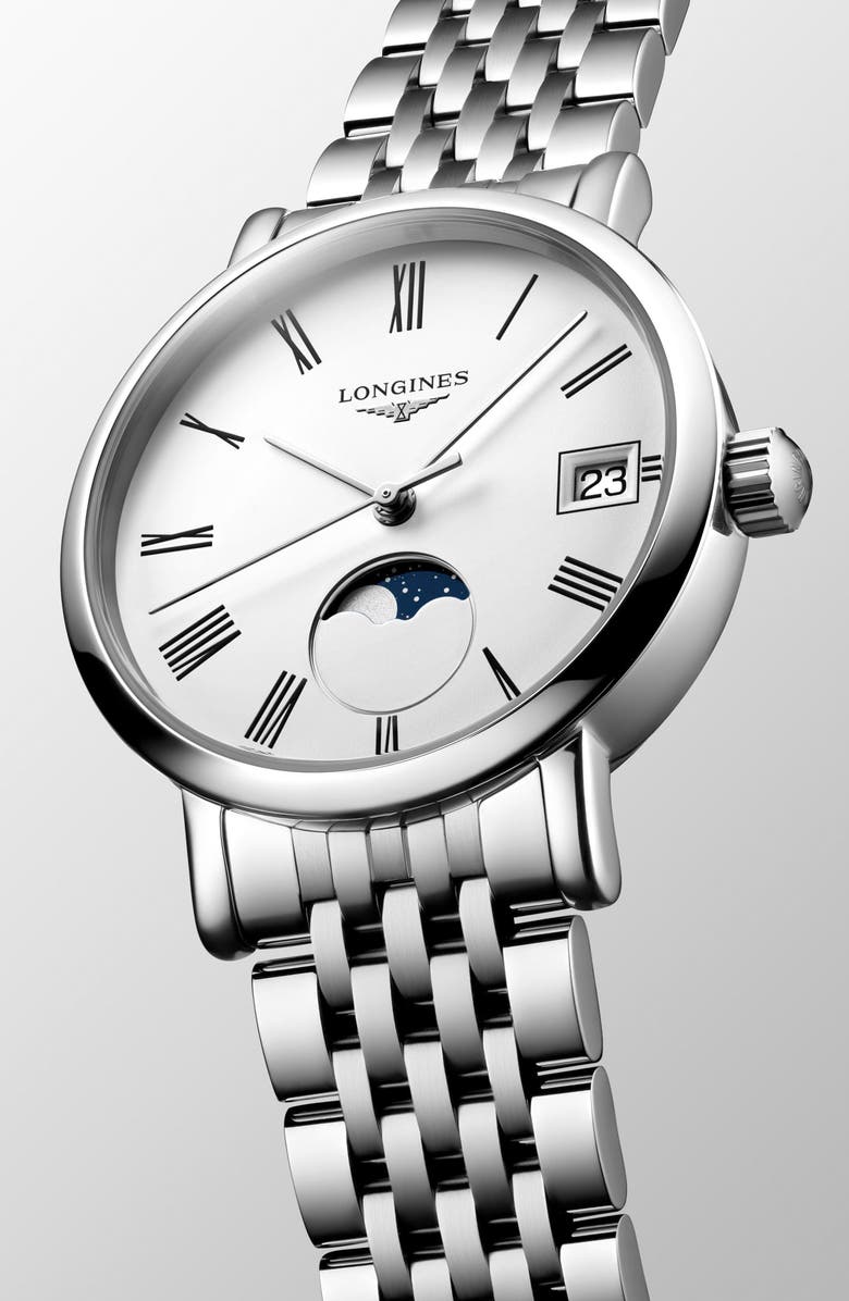 Longines Elegant Collection Moonphase Bracelet Watch, 30mm, Alternate, color, White