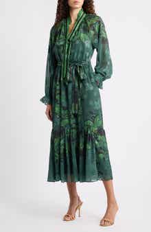 CIEBON Natalie Metallic Mixed Print Long Sleeve Dress