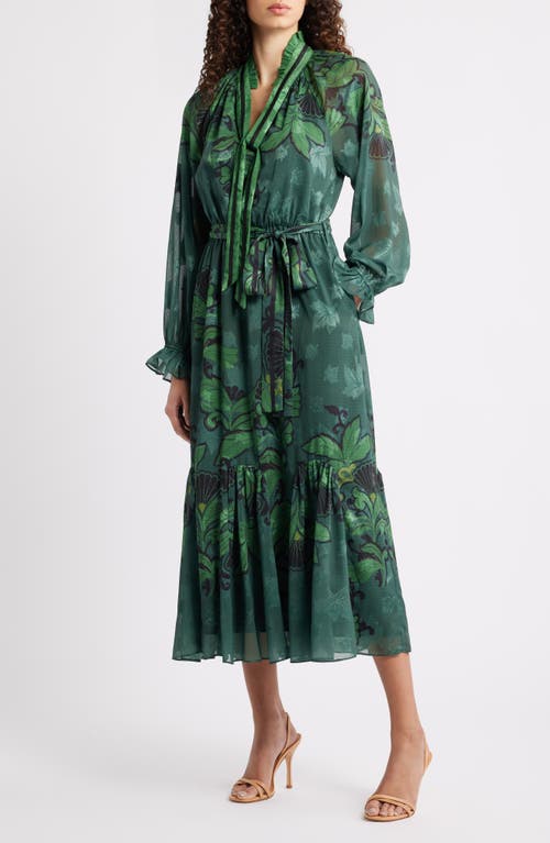 Ciebon Natalie Metallic Mixed Print Long Sleeve Dress In Green