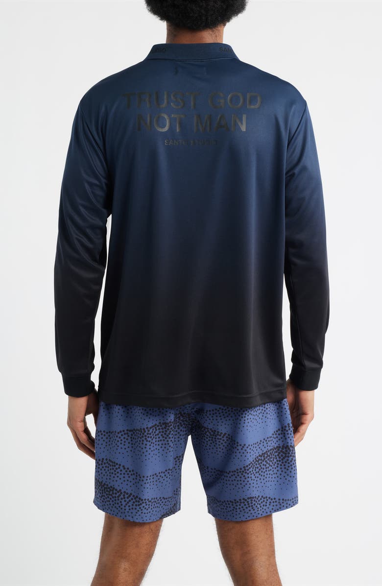 SANTO STUDIO Trust Perforated Long Sleeve Jersey Polo, Alternate, color, Blue