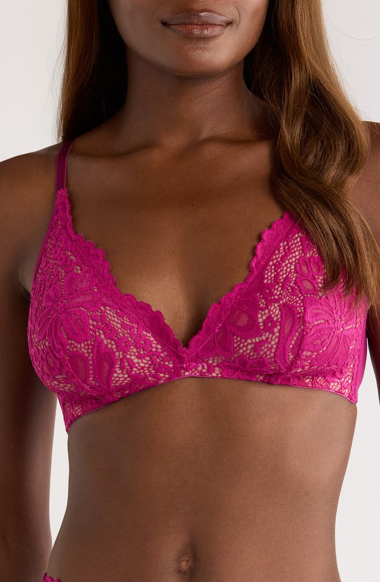 KILO BRAVA Floral Lace Triangle Bralette, Main, color, Boysenberry