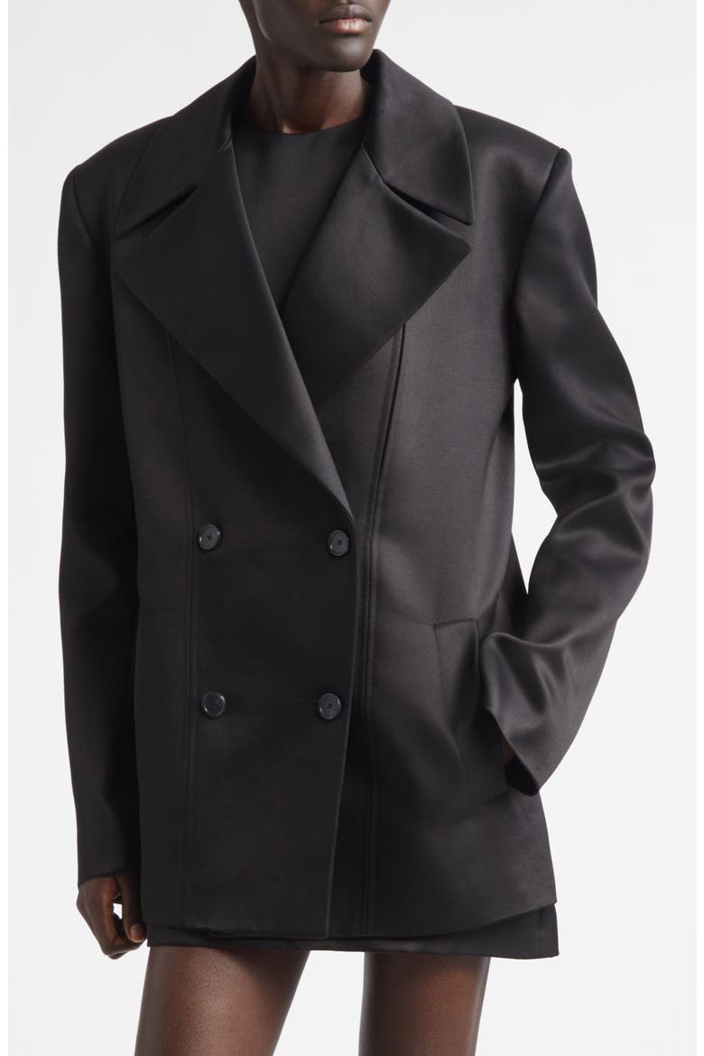 The Elliot Double Breasted Virgin Wool & Silk Evening Jacket, Alternate, color, BLACK