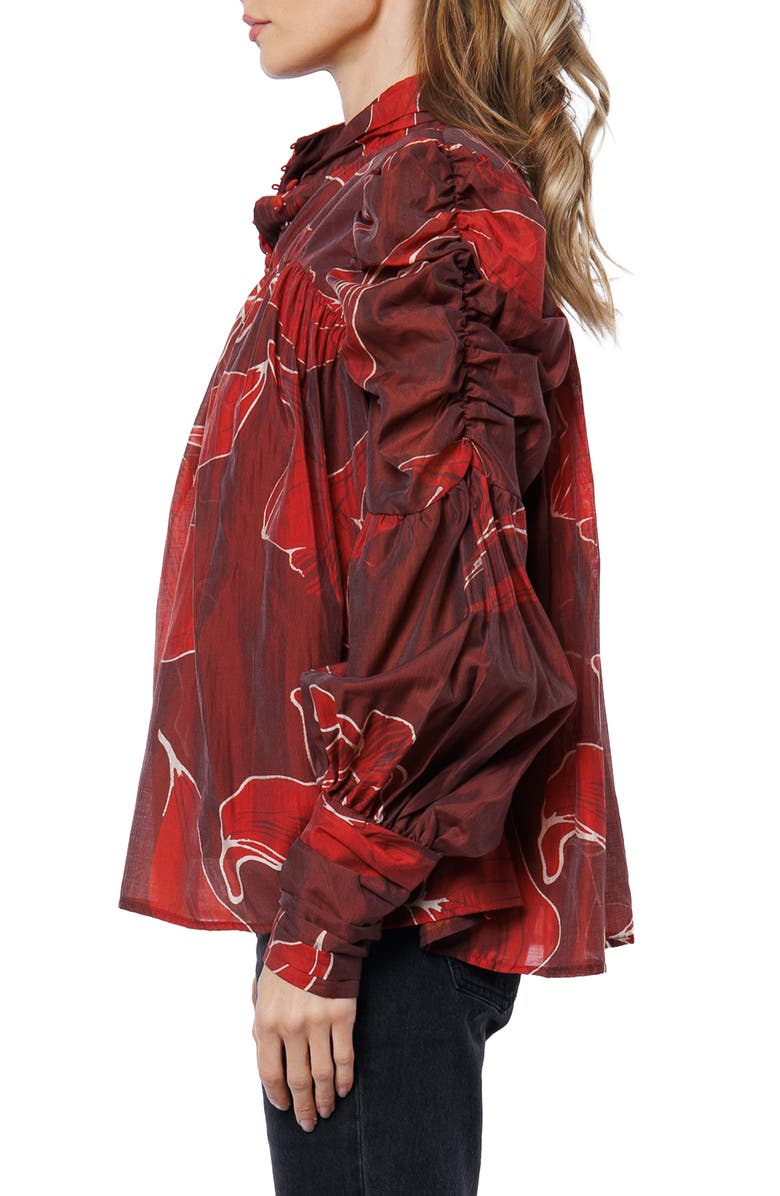 CIEBON Lynn Puff Balloon Sleeve Top, Alternate, color, Burgundy/ Red