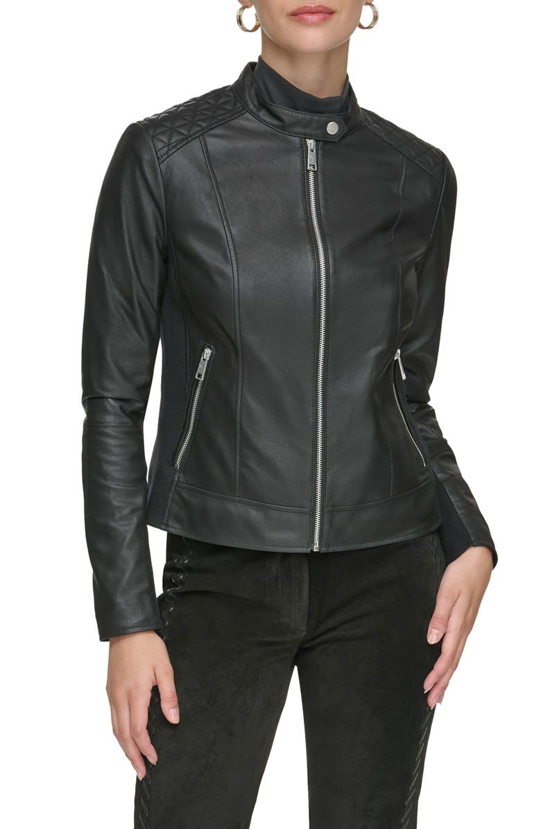 Andrew Marc Leather Racer Jacket, Main, color, Black