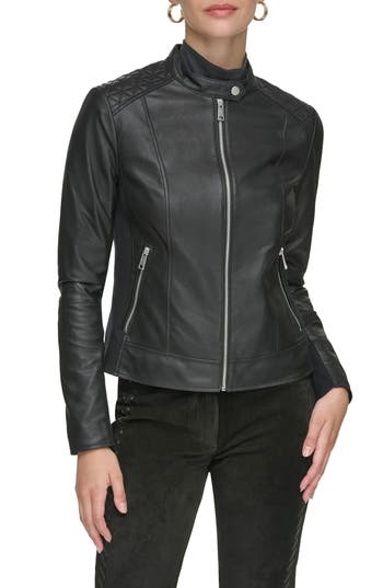 Andrew Marc Leather Racer Jacket In Black