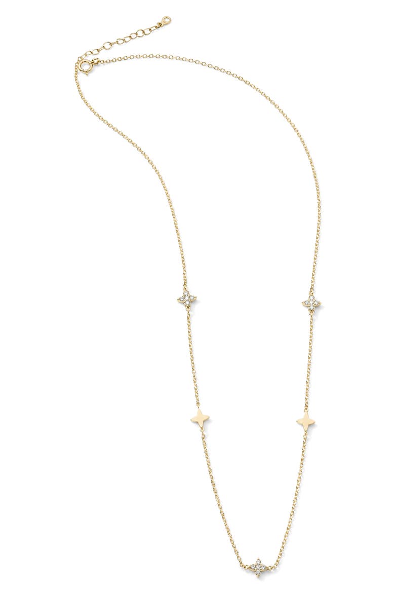 Pavé Flower Station Necklace, Main, color, GOLD