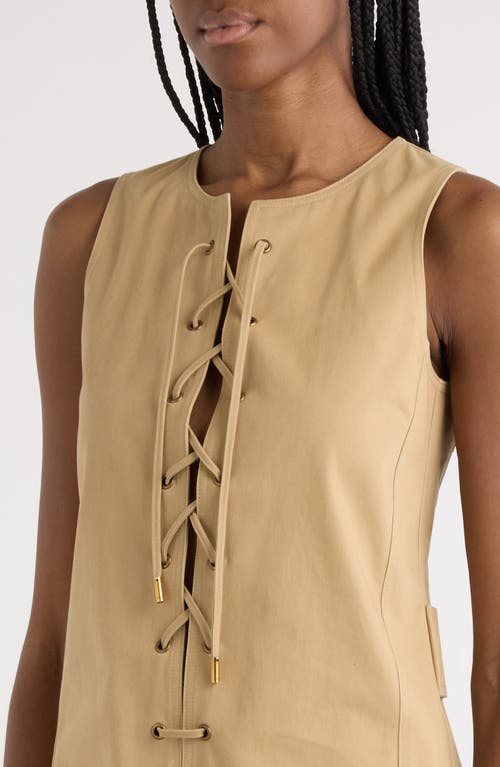 Chloé Sleeveless Cotton Sateen Lace-up Minidress In Argil Brown