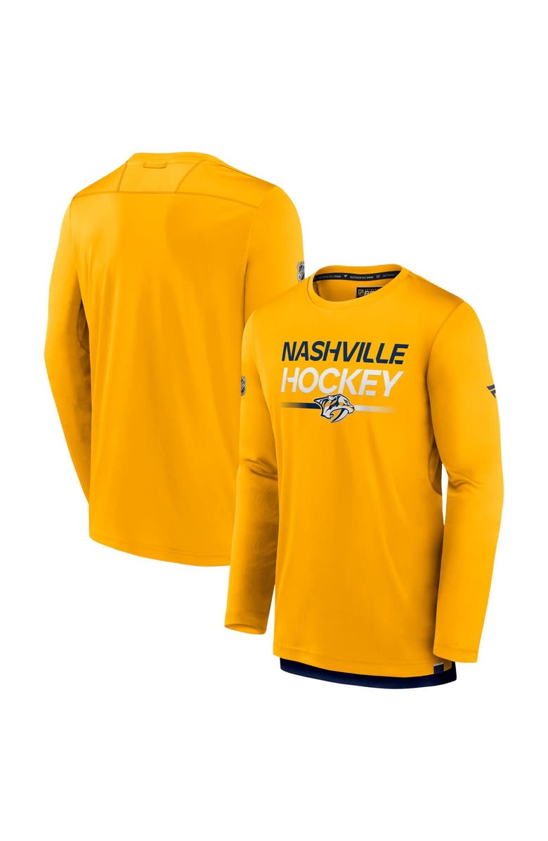 FANATICS Men's Fanatics Branded Gold Nashville Predators Authentic Pro Long Sleeve T-Shirt, Main, color,