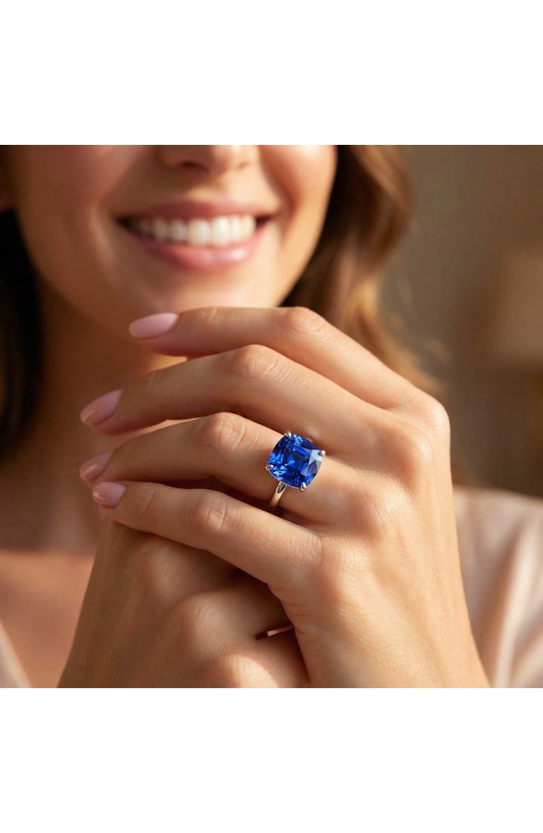 Bliss Diamond 5Ct Cushion Blue Sapphire Solitaire Ring 14k Gold Lab Grown 9MM, Alternate, color, 14K Yellow Gold