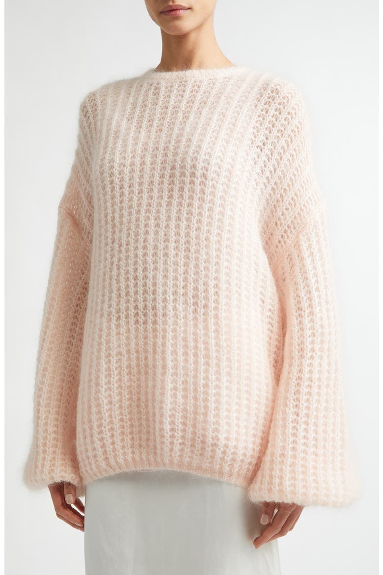 Puffed Wool & Mohair Open Stitch Sweater, Alternate, color, BLOOM
