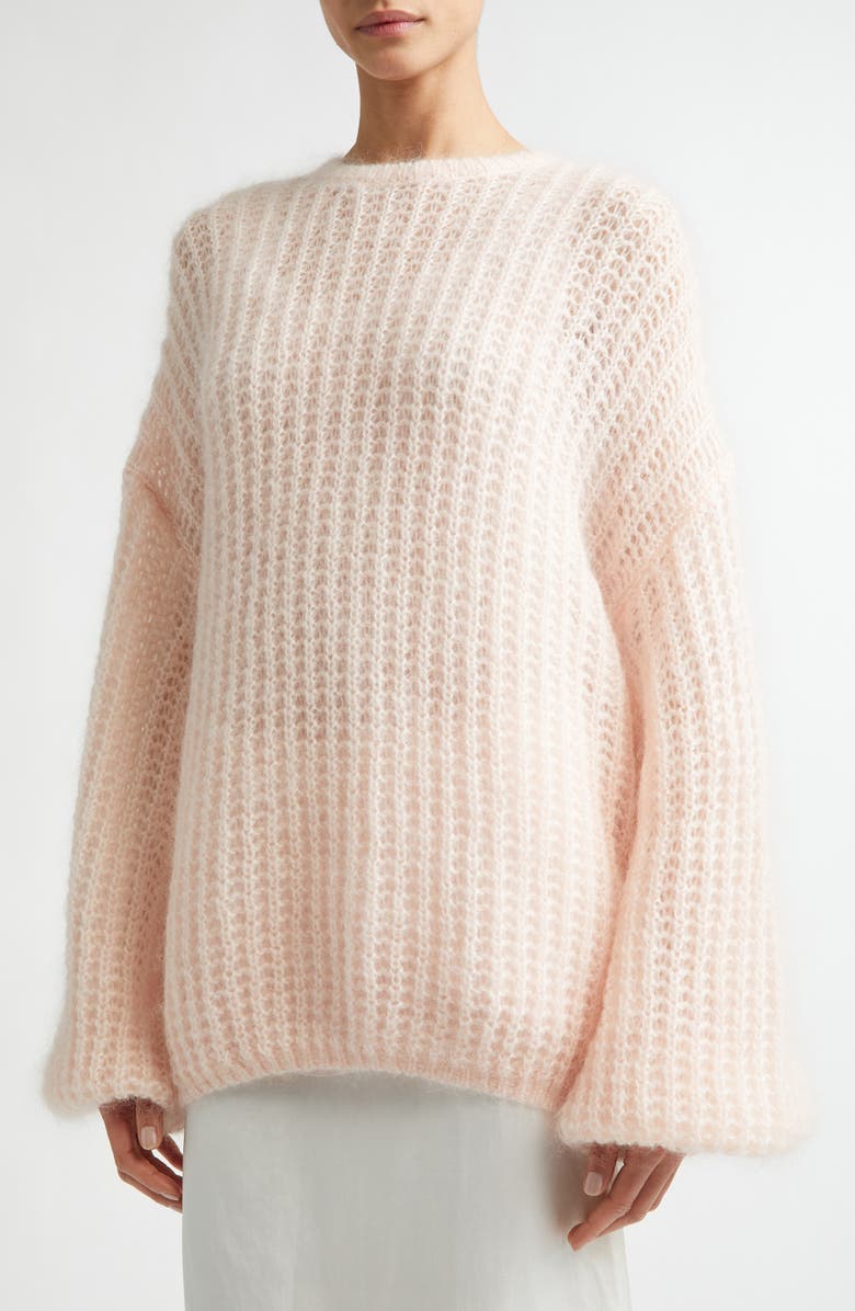 TOTEME Puffed Wool & Mohair Open Stitch Sweater, Alternate, color, Bloom