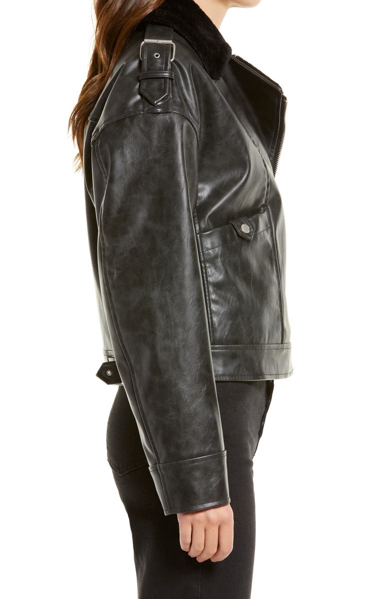 Avec Les Filles Faux Shearling Moto Jacket, Alternate, color,
