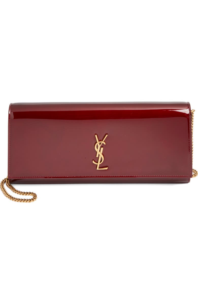 Saint Laurent Kate Patent Leather Clutch on a Chain, Main, color, Gloss Burgundy
