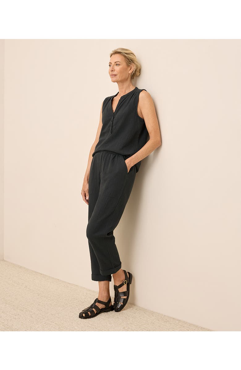 Pact Organic Cotton Coastal Double Gauze Rolled Cuff Pant, Alternate, color, Black