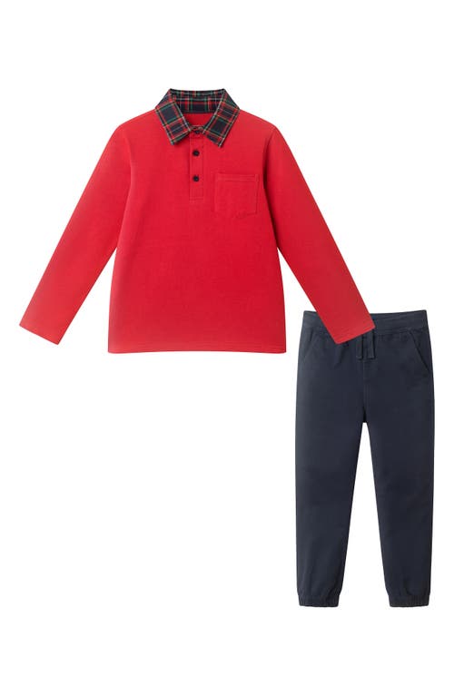 Andy & Evan Kids' Long Sleeve Polo & Pants Set In Multi