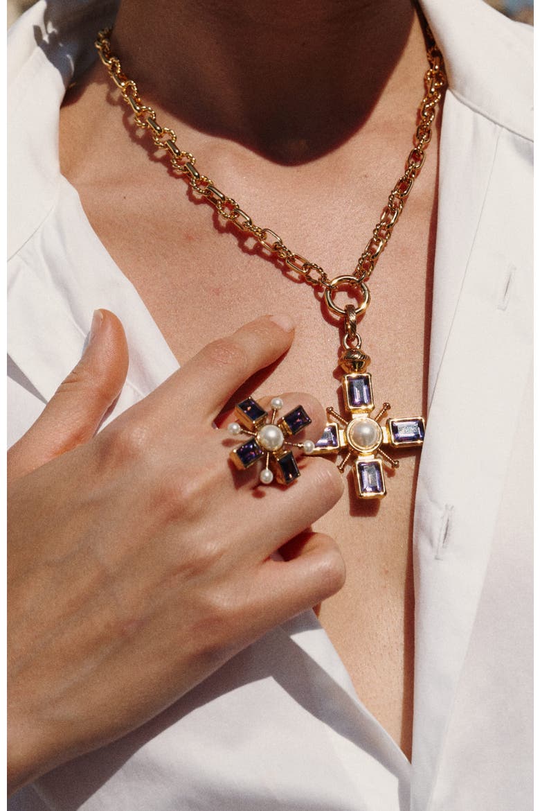 Byzantine Cross Ring, Alternate, color, Purple & Gold & White