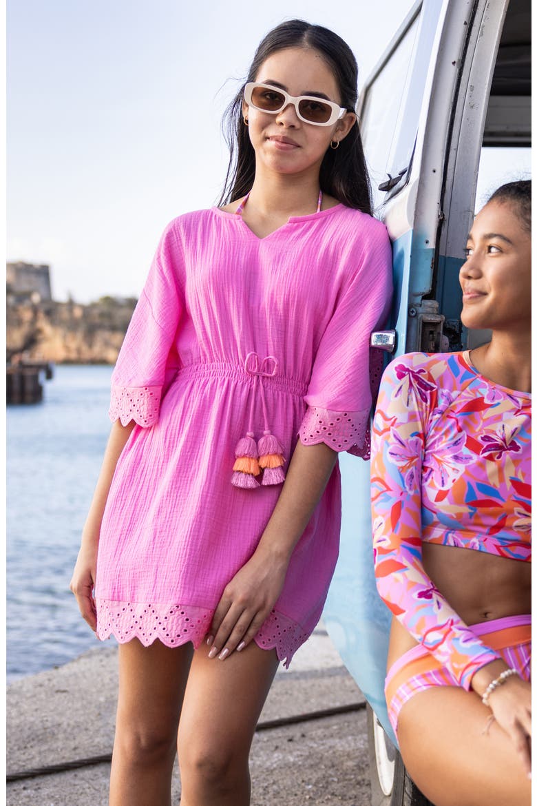 Kids' Bubblegum Beach Cotton Cover-Up, Alternate, color, PINK