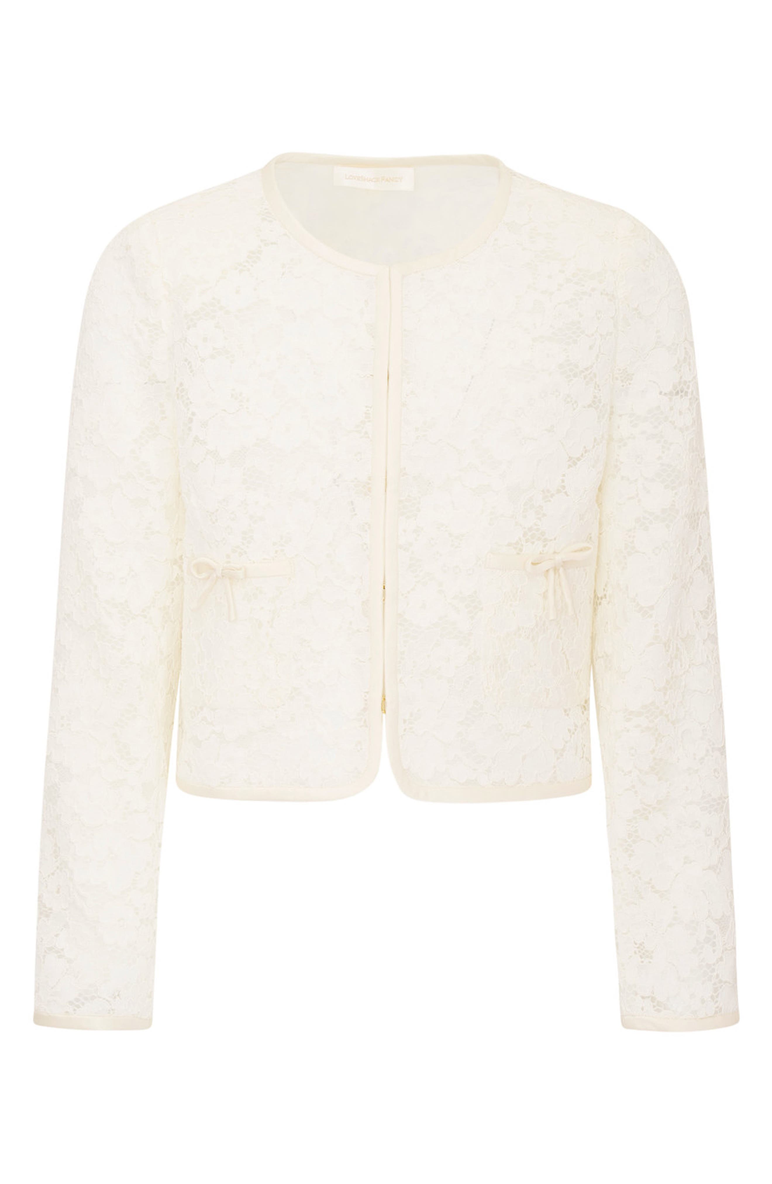 Loveshackfancy Kids' Mini Junetta Lace Crop Jacket In Neutral