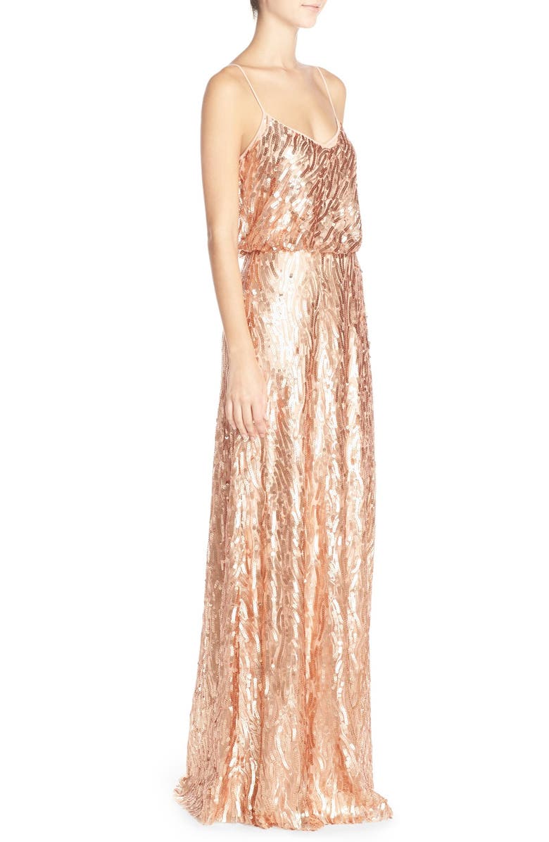 Donna Morgan 'Courtney' Spaghetti Strap Sequin Blouson Gown, Alternate, color, 