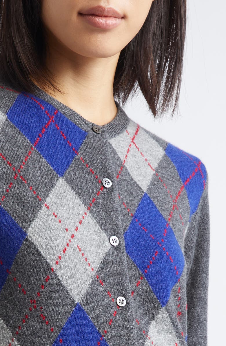 Johnstons of Elgin Clan Argyle Plaid Cashmere Cardigan, Alternate, color, Mid Grey Colourway