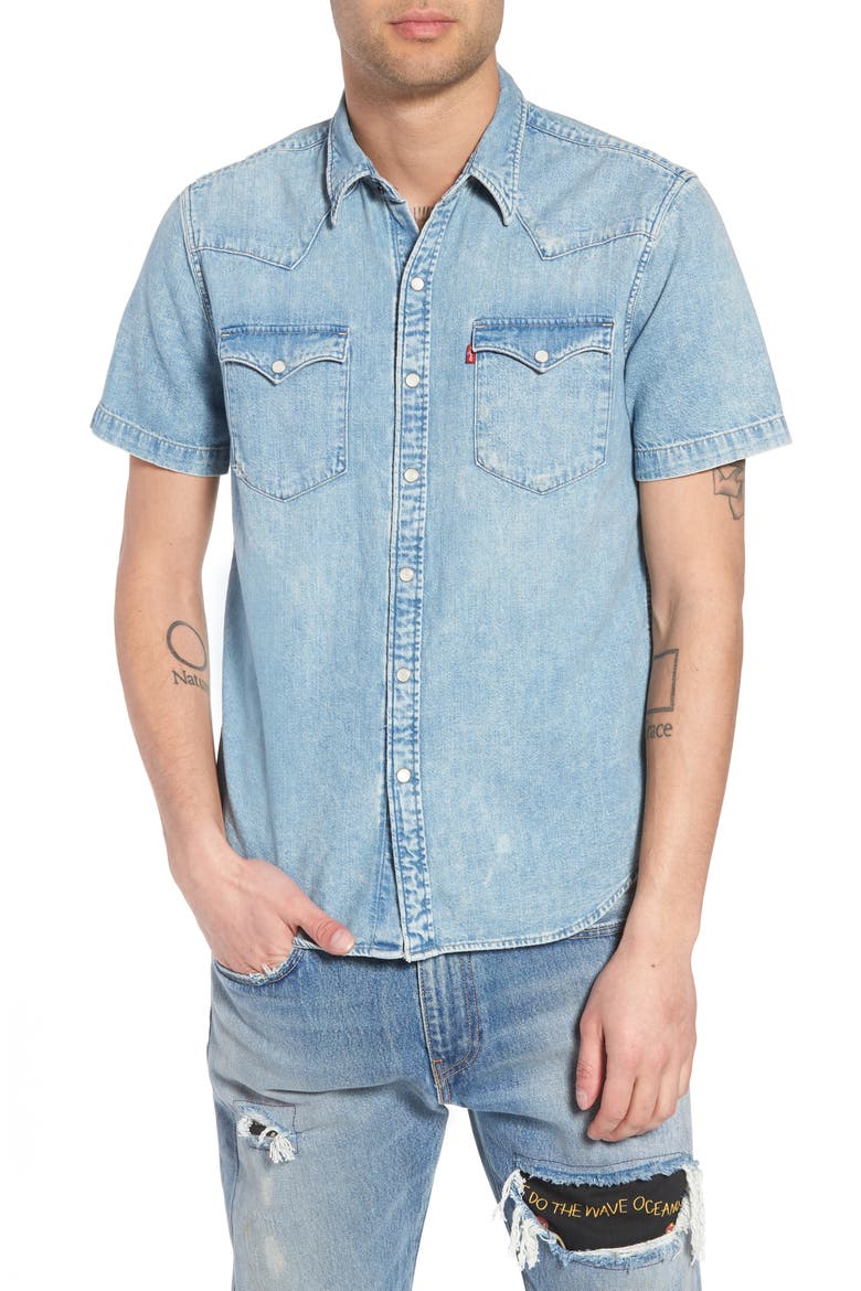 Levi's® Barstow Western Shirt, Main, color, LIGHT WEIGHT MARBLED DENIM