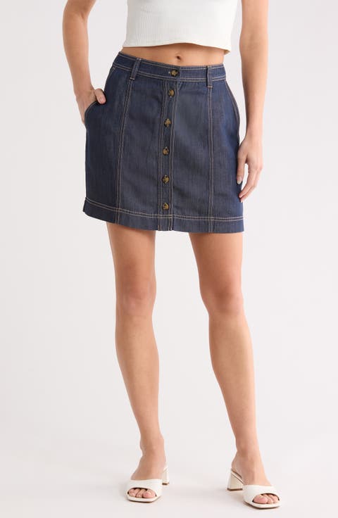 Seamed Button Front Miniskirt